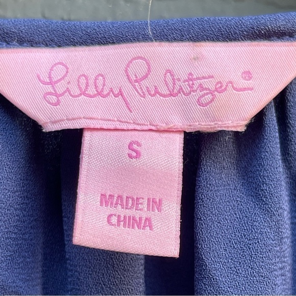 Lilly Pulitzer Tensley Peplum Hem Peasant blouse Navy Size Small - Picture 6 of 8